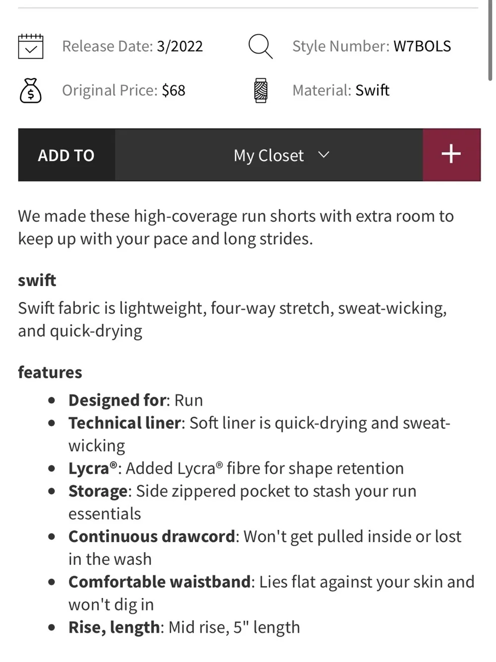 Lululemon Track That Mid-Rise Lined Short 5